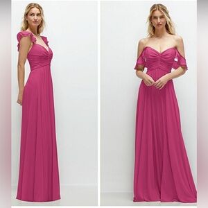 After Six Convertible Ruffle Strap Chiffon Full Circle Skirt Rose Maxi Dress NWT